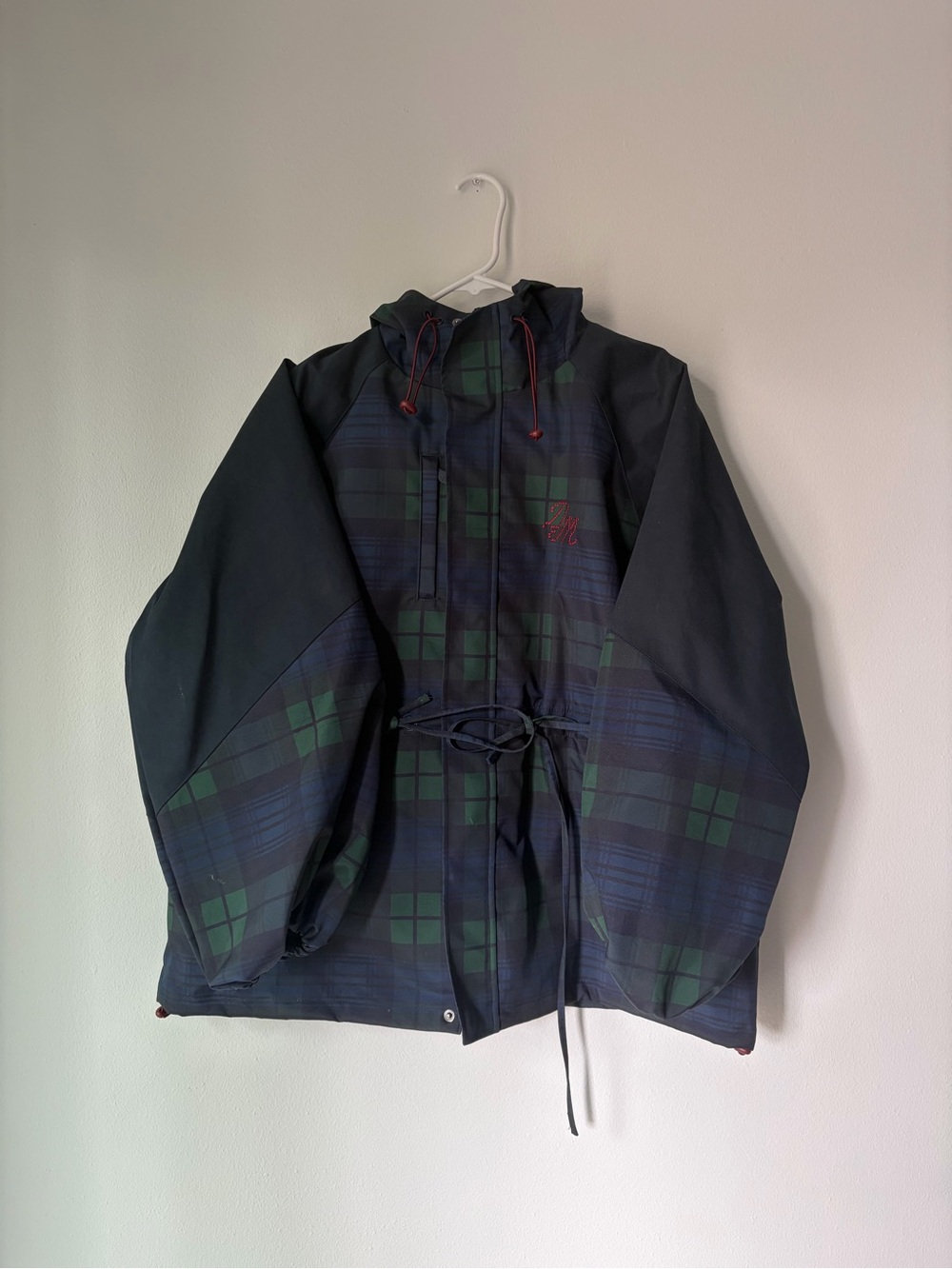 Plaid Hooded Windbreaker Jacket in Navy & Green